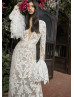 Long Sleeves Ivory Lace Tulle Bohemian Wedding Dress